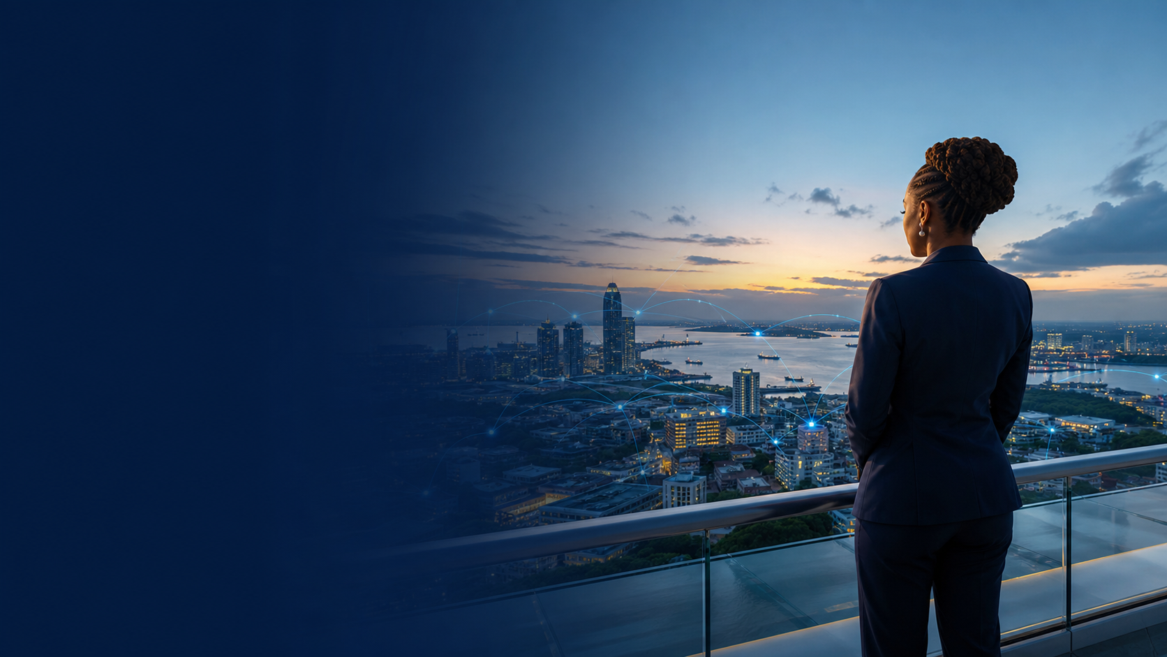 Tanzanian transformation leader overlooking the connected Dar es Salaam waterfront